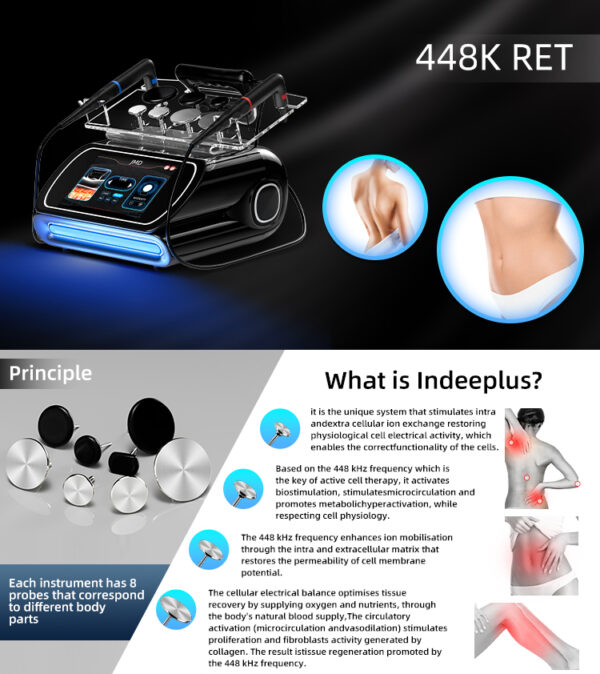 Portable 448KHZ RFTecar Therapy RET CET Diathermy Body Sliming Machine Pain Relief Skin Tightening INDIBA Deep Care