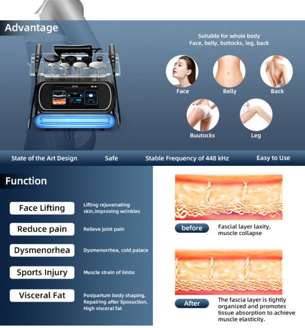 Portable 448KHZ RFTecar Therapy RET CET Diathermy Body Sliming Machine Pain Relief Skin Tightening INDIBA Deep Care